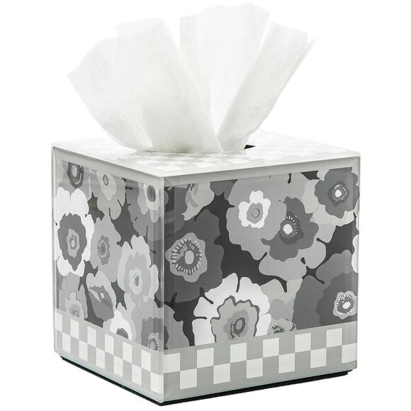 MACKENZIE-CHILDS Grey Always Flowers Boutique Tissues Box Cover In White NEW